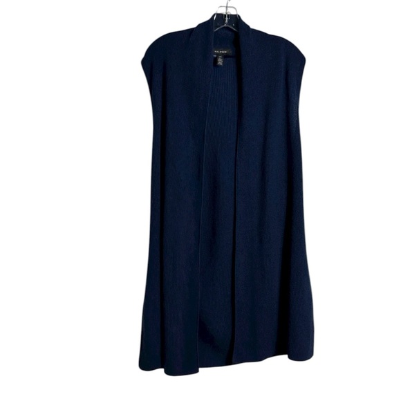 Halogen 100% Cashmere Open Front Short Sleeve Duster Cardigan Vest Navy Blue - Picture 1 of 4